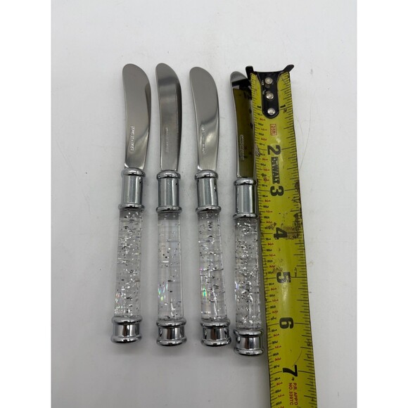 Cambridge Set of 4 Glitter Handle Butter Spreaders Cheese Knives Silver - Picture 2 of 4